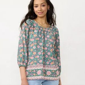 NEW LC Lauren Conrad Floral Blouse - Teal and Pink